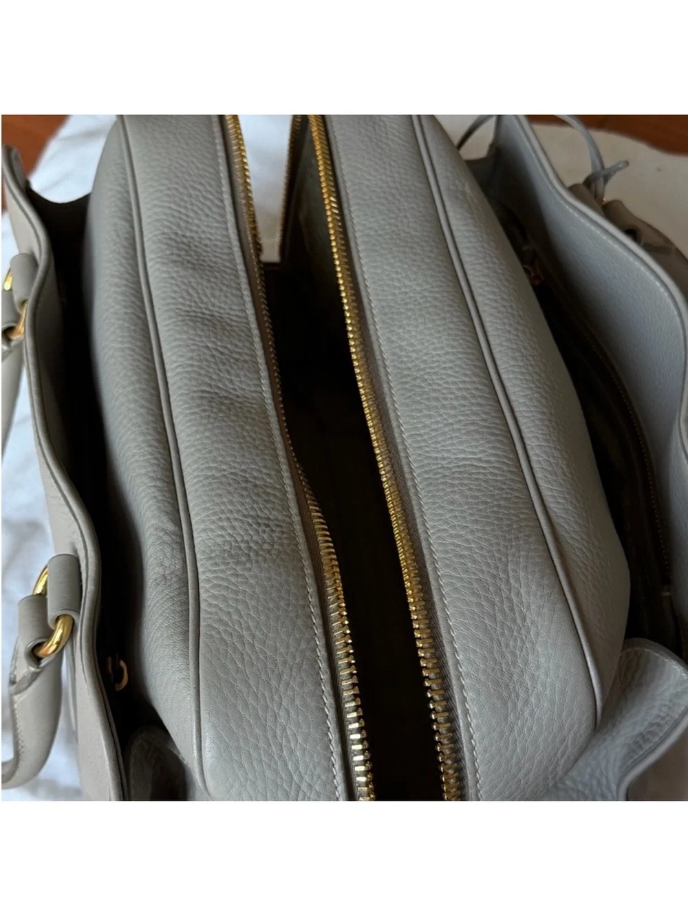 Prada Pebbled Leather Satchel in Light Gray